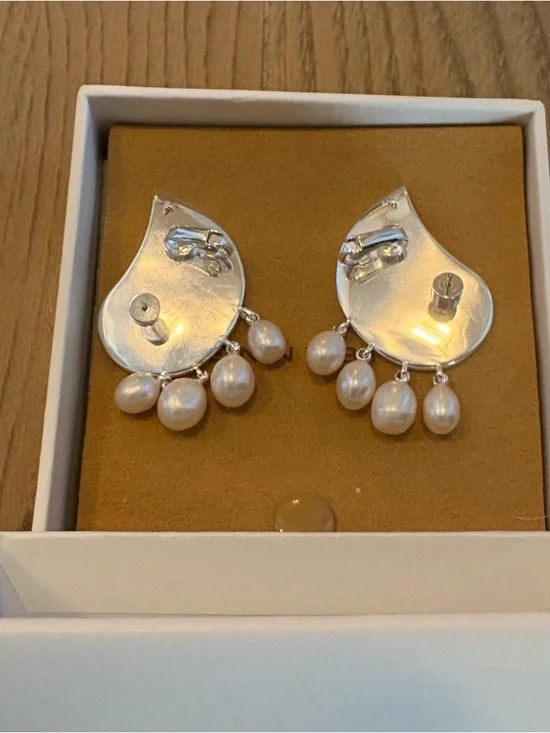 Jenny Bird Lucille Silver Pearl Drop Statement Earrings - Picture 3 of 6